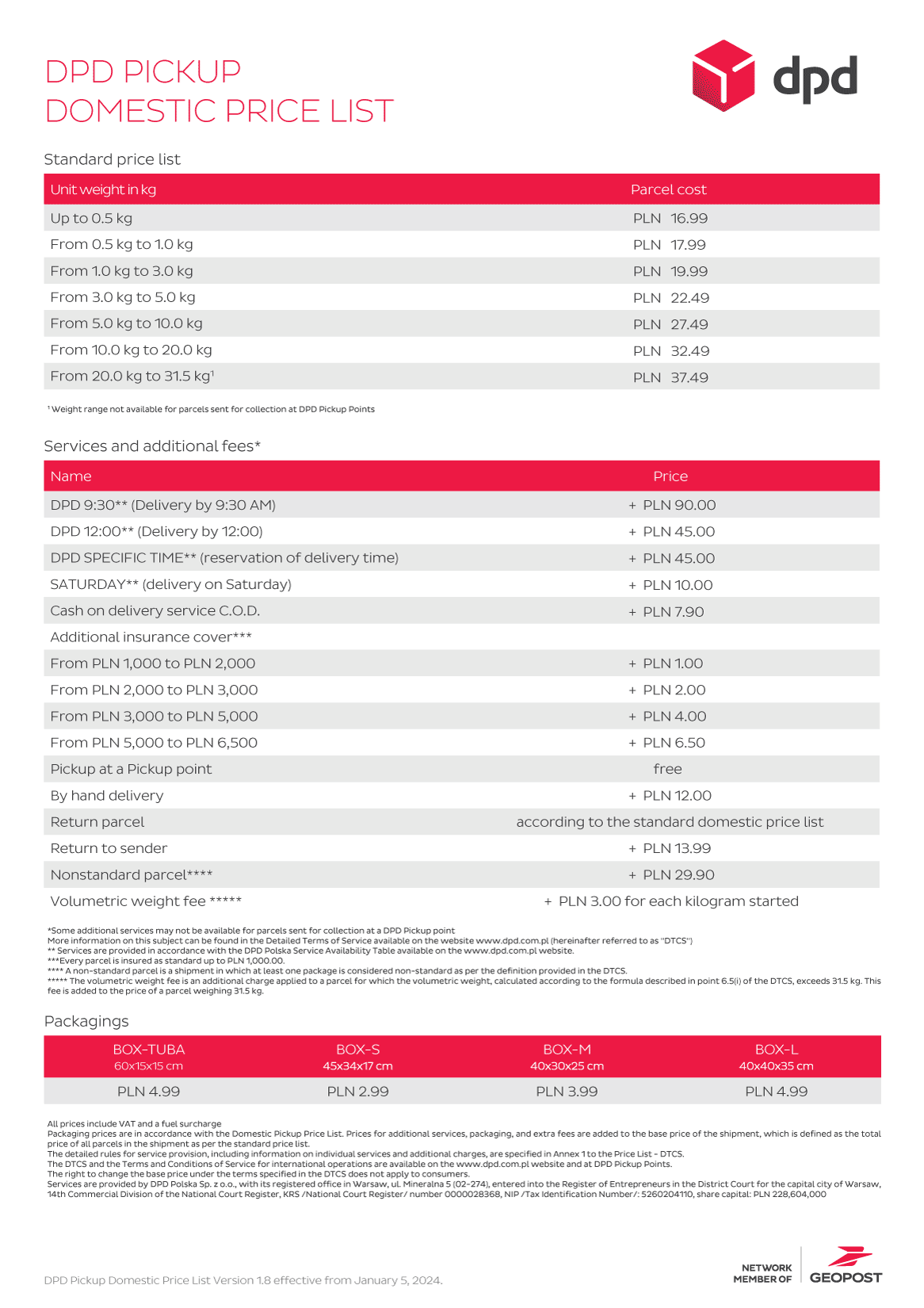 Cennik krajowy 01.2025 ENG