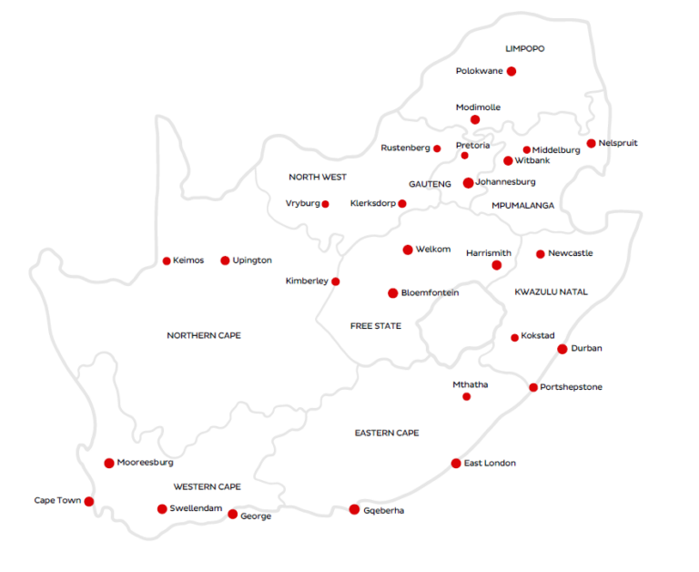 DPD South Africa Locations map